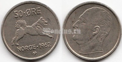 монета Норвегия 50 эре 1962 год - Собака