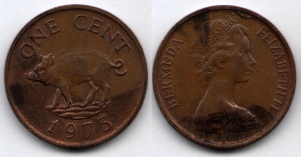монета Бермуды 1 цент 1973 год