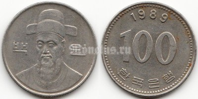 монета Южная Корея 100 вон 1989 год
