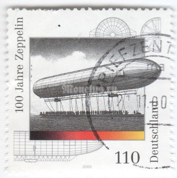 марка ФРГ 110 пфенниг "Zeppelin" 2000 год Гашение