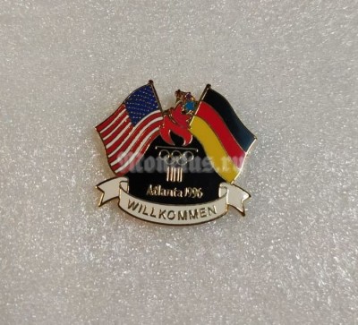 Значок ( Спорт )  Олимпиада. Атланта Atlanta 1996 Флаги США и Германии. Добро пожаловать.