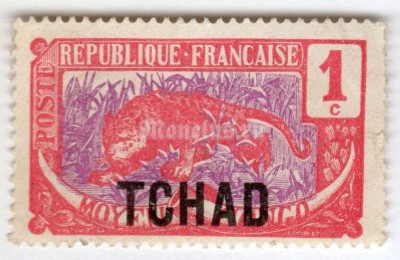 марка Французский Чад 1 сантим "Leopard (Panthera pardus)"