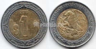 монета Мексика 1 песо 2010 года