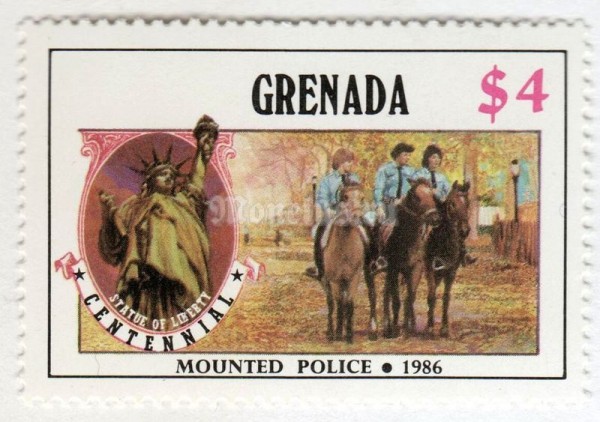 марка Гренада 4 доллара "Mounted Police" 1986 год