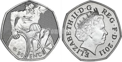 монета Великобритания 50 пенсов 2011 год Летние Олимпийские игры в Лондоне 2012 год - регби для инвалидов