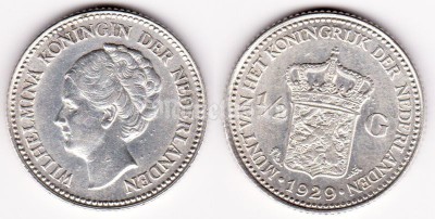 монета Нидерланды 1/2 гульдена 1929 год