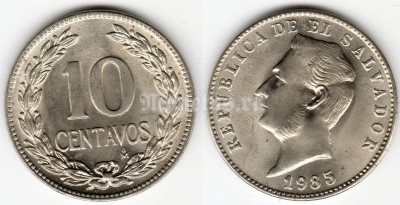 монета Сальвадор 10 центаво 1985 год