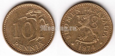 монета Финляндия 10 пенни 1974 год