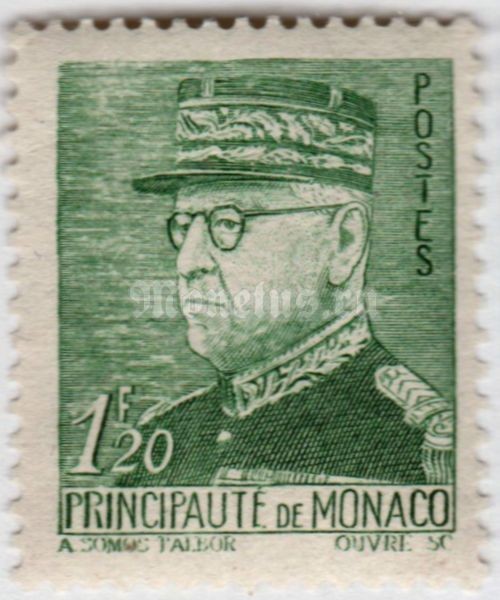 марка Монако 1,20 франка "Prince Louis II (1870-1949)" 1942 год