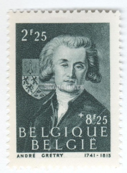 марка Бельгия 2,25+8,25 франка "Famous men" 1944 год