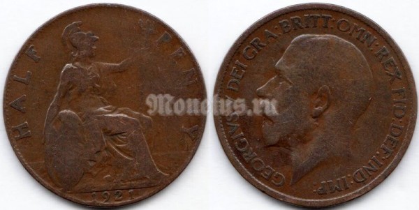 монета Великобритания 1/2 пенни 1921 год