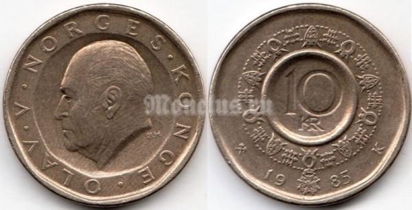 монета Норвегия 10 крон 1985 год