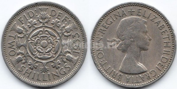 монета Великобритания 2 шиллинга 1953 год