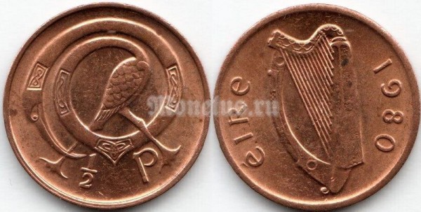 монета Ирландия 1/2 пенни 1980 год