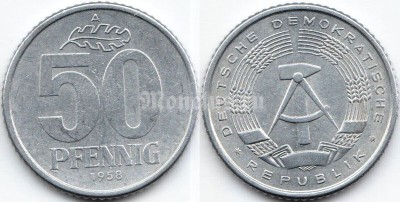 монета Германия 50 пфеннигов 1958 год