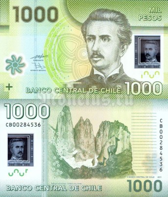 бона Чили 1000 песо 2010-2011 год, пластик