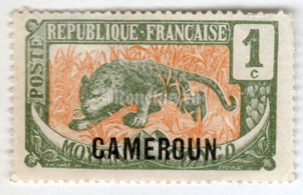 марка Французский Камерун 1 сантим "Leopard (Panthera pardus)"