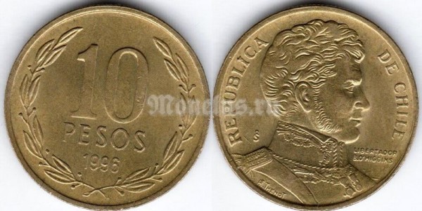 монета Чили 10 песо 1996 год