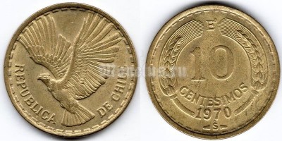 монета Чили 10 сентесимо 1970 год
