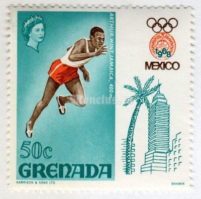 марка Гренада 50 центов "Arthur Wint, Jamaica" 1968 год