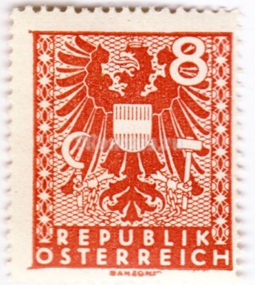 марка Австрия 8 Немецких рейхспфенинг "Герб" 1945 год