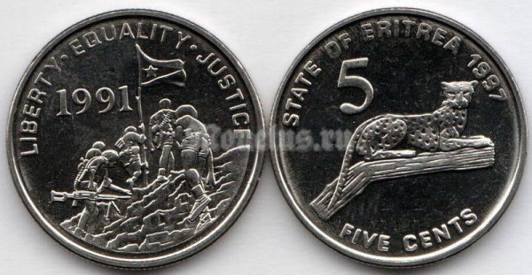монета Эритрея 5 центов 1997 год