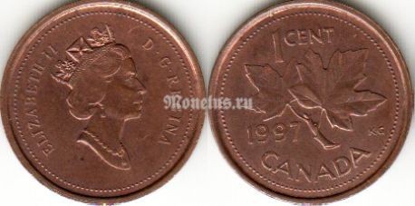 Монета Канада 1 цент 1997 год