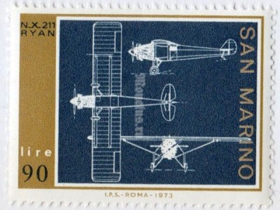 марка Сан-Марино 90 лир "Aircraft" 1973 год