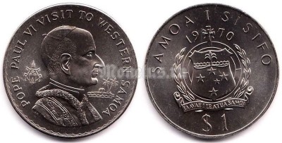монета Самоа 1 тала 1970 год - Визит Папы Павла VI в Восточное Самоа