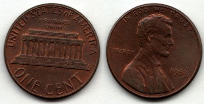 монета США 1 цент 1983 год
