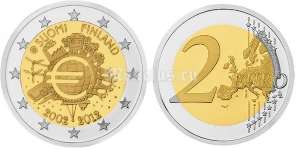 монета Финляндия 2 евро 2012 год 10-летие наличному обращению евро
