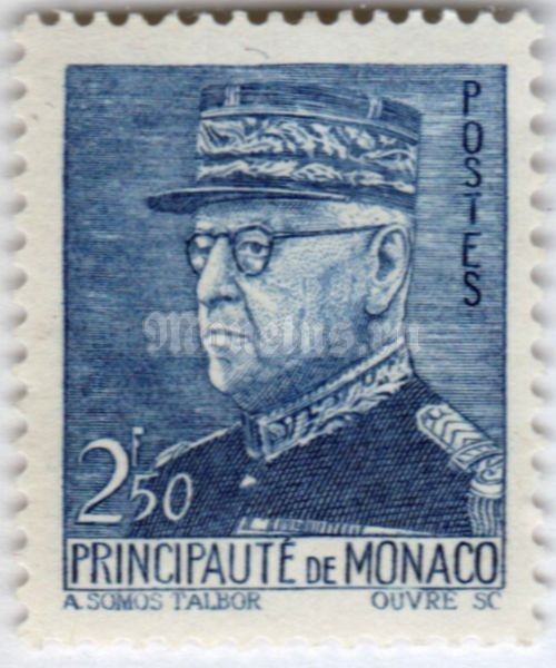 марка Монако 2,50 франка "Prince Louis II (1870-1949)" 1941 год