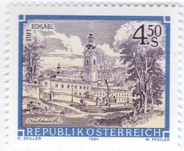 марка Австрия 4,50 шиллинга "Premonstratensian Abbey, Schlägl" 1984 год