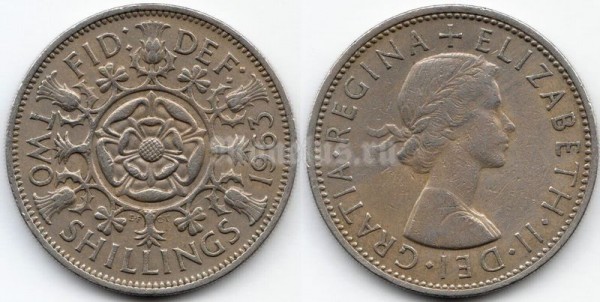 монета Великобритания 2 шиллинга 1963 год