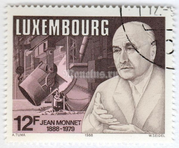 марка Люксембург 12 франков "Monnet, Jean" 1988 год Гашение