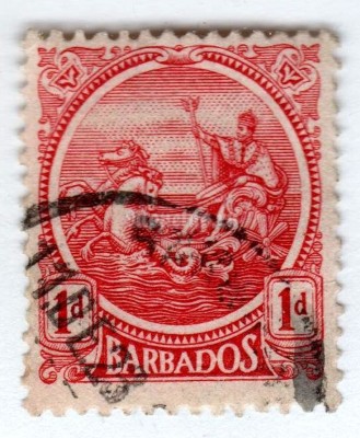 марка Барбадос 1 пенни "Seal of the Colony - Large Format" 1916 год Гашение