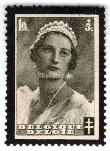 марка Бельгия 10+5 сентим "Queen Astrid" 1935 год