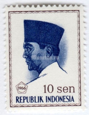 марка Индонезия 10 сен "President Sukarno" 1966 год