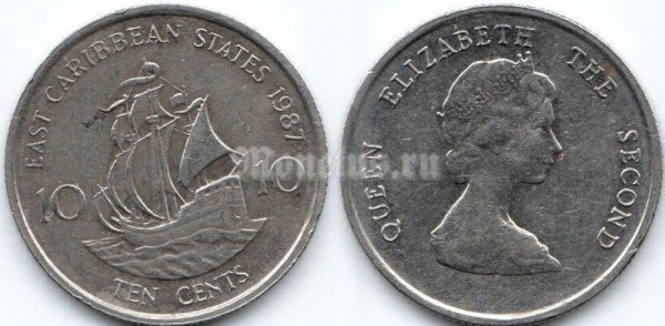 монета Восточные Карибы 10 центов 1987 год