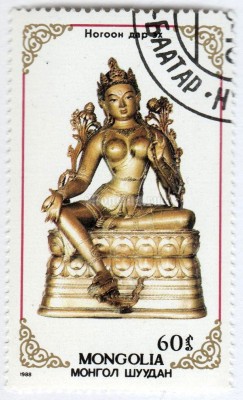 марка Монголия 60 монго "Buddhist statue"  1988 год Гашение