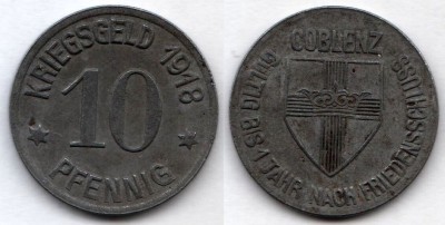 Нотгельд Германия 10 пфеннигов 1918 год Кобленц