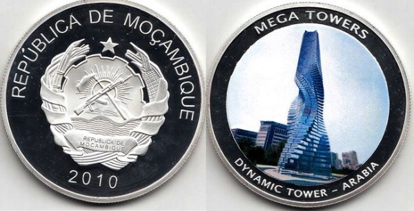 Мозамбик монетовидный жетон 2010 год - Вращающаяся башня в ОАЭ