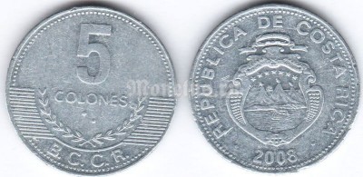 монета Коста-Рика 5 колонов 2008 год