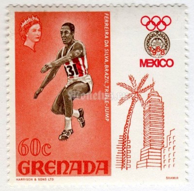 марка Гренада 60 центов "Adhemar Ferreira da Silva, Brazil" 1968 год