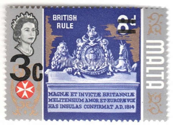 марка Мальта 3 цента "British Rule" 1972 год