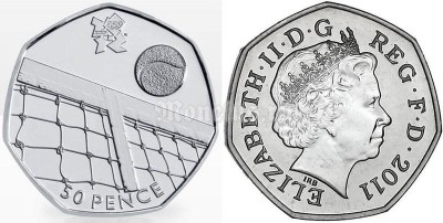 монета Великобритания 50 пенсов 2011 год Летние Олимпийские игры в Лондоне 2012 год - теннис