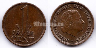 монета Нидерланды 1 цент 1954 год