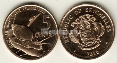 монета Сейшельские острова 5 центов 2016 год Черная улитка