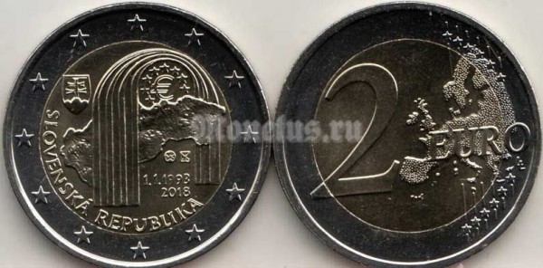 монета Словакия 2 евро 2018 год - 25 лет Словацкой Республики