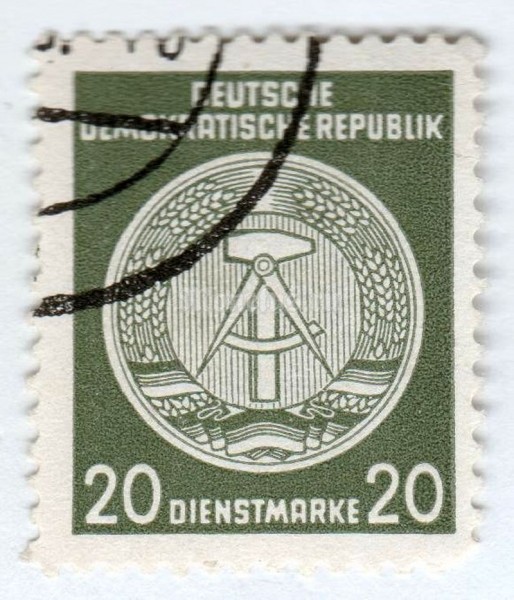марка ГДР 20 пфенниг "Official Stamps for Administration Post B (I) Reprint" 1957 год Гашение